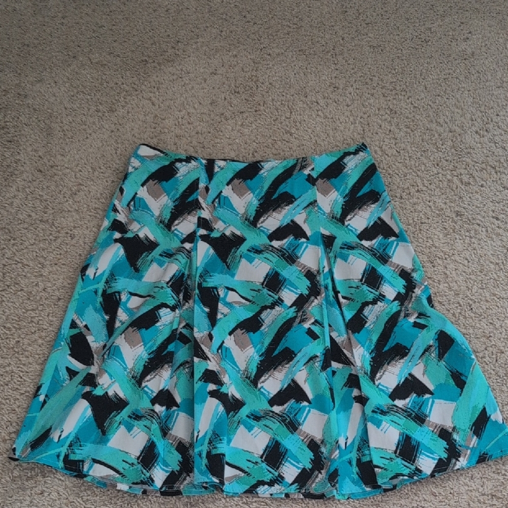 Christopher & Banks Turquoise and Black A-Line Skirt